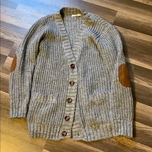 Elbow patch chunky knit cardigan
